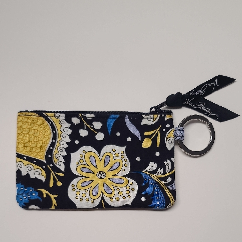 Vera Bradley Ellie Navy and Yellow Floral Zip ID/Keychain Pouch